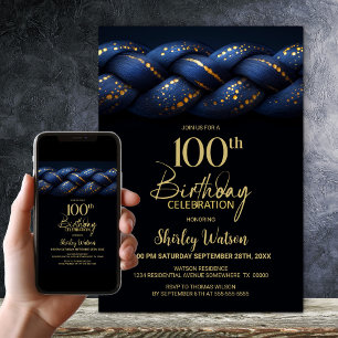 Blauw Goud Vlecht 100ste Verjaardagsfeest Kaart