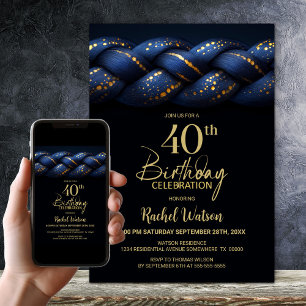 Blauw Goud Vlecht 40e Verjaardagsfeest Kaart