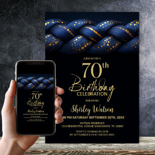 Blauw Goud Vlecht 70ste Verjaardagsfeest Kaart