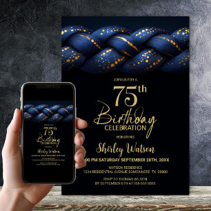 Blauw Goud Vlecht 75e Verjaardagsfeest Kaart