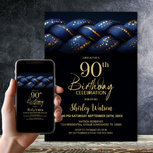 Blauw Goud Vlecht 90ste Verjaardagsfeest Kaart