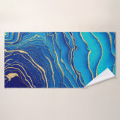 Blauw Goud Vloeibaar Schilderen Vloeibare Kunst Ab Badhanddoek (Badhanddoek)