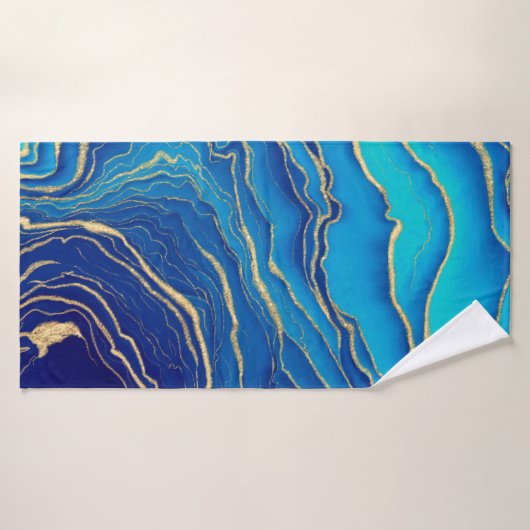 Blauw Goud Vloeibaar Schilderen Vloeibare Kunst Ab Badhanddoek (Badhanddoek)