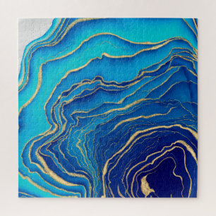 Blauw Goud Vloeibaar Schilderen Vloeibare Kunst Ab Legpuzzel