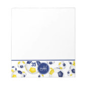 Blauw Goud voetballen Accentent Atleet Cadeaus Notitieblok (Voorkant)