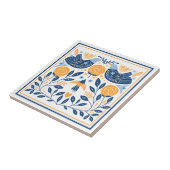 Blauw Goud Vogel Hygge Patroon Tegeltje (Zijkant)