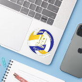 Blauw Goud Volleybal Club Kleuren Atleet Naam Sticker (Laptop met iPhone)