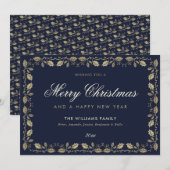 Blauw Goud Vrolijk Kerstfeest Gelukkig Nieuwjaar K Feestdagenkaart (Voorkant / Achterkant)