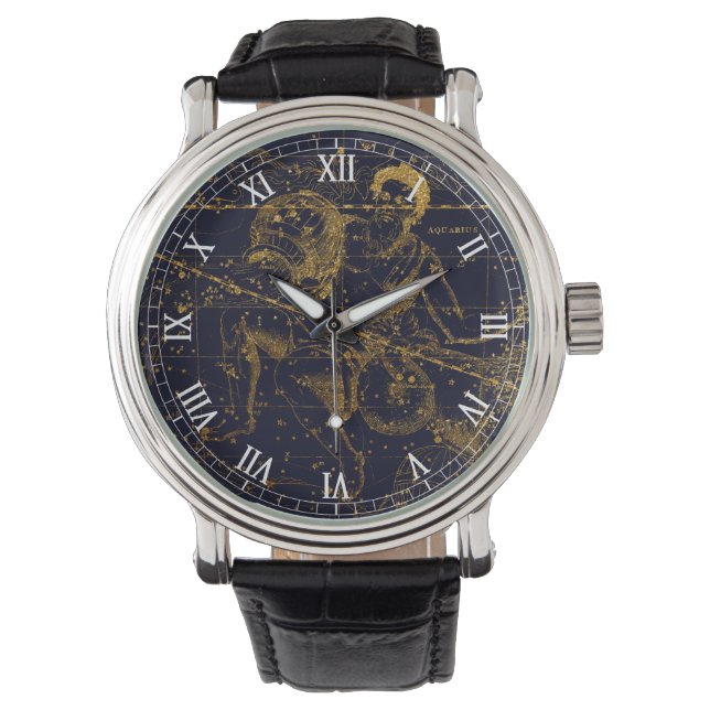  Blauw Goud Waterman Zodiac Constellatie Horloge (Voorkant)