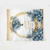 Blauw Goud Waterverf Ballon Sweet 16 Party Banner Wandkleed (Voorkant (horizontaal))