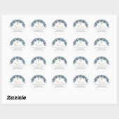 Blauw Goud Waterverf Bloemen Doop Retouradres Ronde Sticker (Vel)