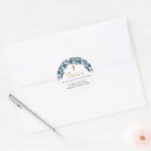 Blauw Goud Waterverf Bloemen Doop Retouradres Ronde Sticker (Envelop)