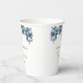 Blauw Goud Waterverf Bloemen Jongen Doop Papieren Bekers (Rechts)