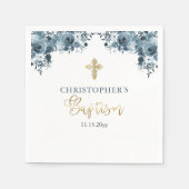 Blauw Goud Waterverf Bloemen Jongen Doop Servet (Voorkant)