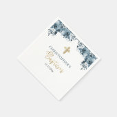 Blauw Goud Waterverf Bloemen Jongen Doop Servet (Hoek)