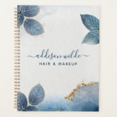 Blauw Goud Waterverf Botanische Bladeren Zakelijk Planner (Voorkant)