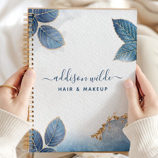 Blauw Goud Waterverf Botanische Bladeren Zakelijk Planner