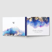 Blauw Goud Waterverf Bruiloft Gastenboek (Volledig)