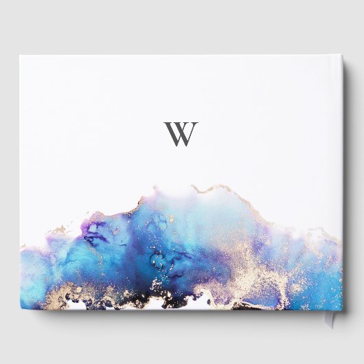 Blauw Goud Waterverf Bruiloft Gastenboek (Achterkant)