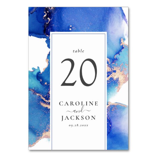 Blauw Goud Waterverf Bruiloft Kaart (Achterkant)