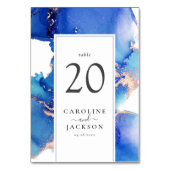 Blauw Goud Waterverf Bruiloft Kaart (Voorkant)