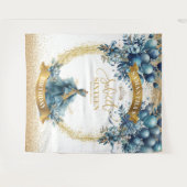 Blauw Goud Waterverf Elegant Sweet 16 Dress Banner Wandkleed (Voorkant (horizontaal))