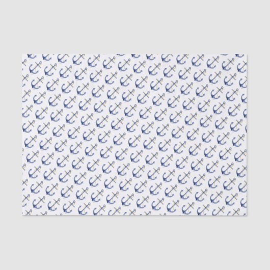Blauw & Goud ⚓ Waterverf Nautisch Ankerpatroon Tissuepapier (Voorkant)