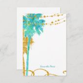 Blauw Goud Waterverf Strand Bedankkaart (Voorkant / Achterkant)