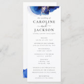 Blauw Goud Waterverf Trouwprogramma Menu (Voorkant / Achterkant)