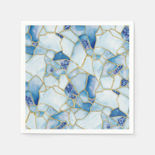 Blauw Goud Waterverf Zee Glas Mozaïek Patroon Servet