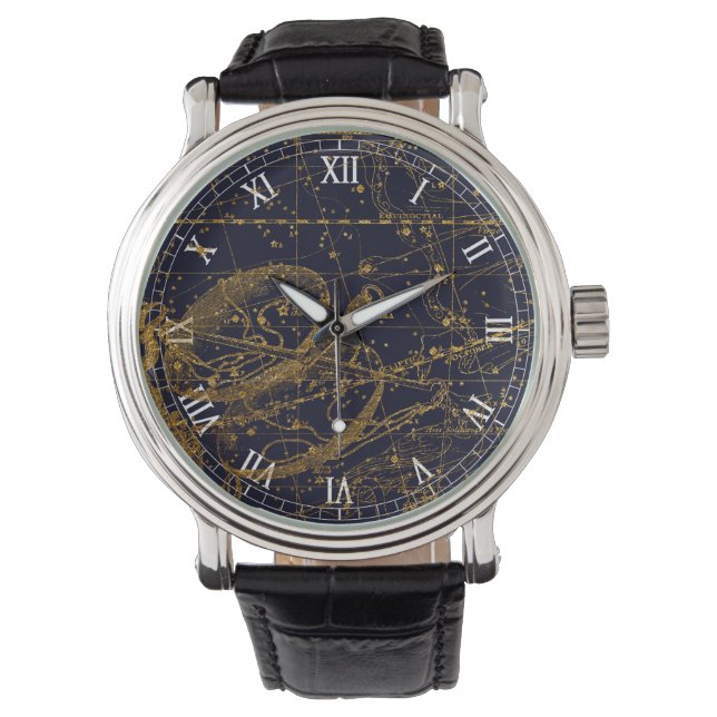  Blauw Goud Weegschaal Zodiac Constellation Horloge (Voorkant)