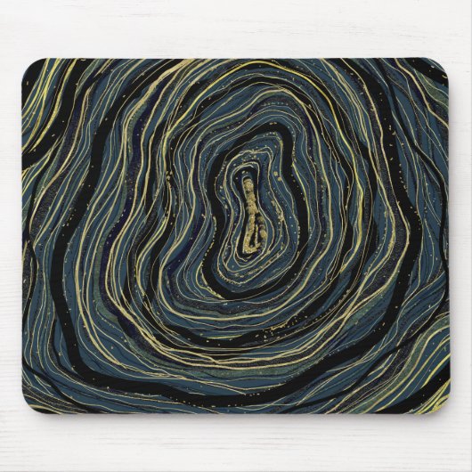 Blauw Goud Wervel Glam Art Muismat (Voorkant)