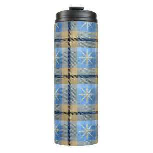 BLAUW & GOUD WINTER SNEEUWVLOK PLAID PATRONEN THERMOSBEKER