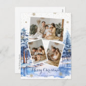 Blauw Goud Winterlandschap Kerstfoto Briefkaarten (Voorkant / Achterkant)