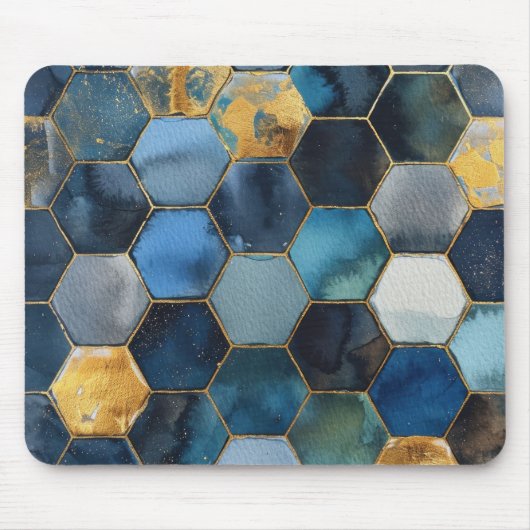 Blauw Goud Wit Abstract Muismat (Voorkant)