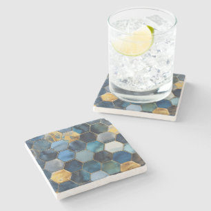 Blauw Goud Wit Abstract Stenen Onderzetter