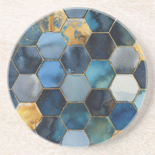 Blauw Goud Wit Abstract Zandsteen Onderzetter