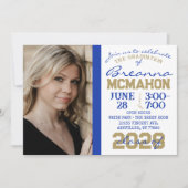 Blauw, Goud & Wit Afstuderen 2 Fotouitnodiging Kaart (Voorkant)