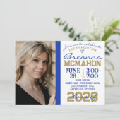 Blauw, Goud & Wit Afstuderen 2 Fotouitnodiging Kaart (Staand voorkant)