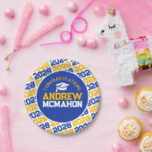 Blauw, Goud & Wit Afstuderen Gepersonaliseerd Papieren Bordje (Feest)