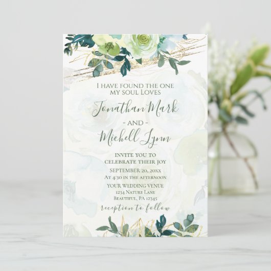 Blauw Goud Wit Bloemmotief Groene Christelijke Tro Kaart (Staand voorkant)