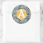 Blauw Goud & Wit Gepersonaliseerd Monogram Ronde Sticker (Tas)