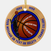 Blauw Goud Wit Gepersonaliseerde Basketbal Ornamen Keramisch Ornament (Voorkant)
