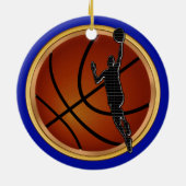 Blauw Goud Wit Gepersonaliseerde Basketbal Ornamen Keramisch Ornament (Achterkant)