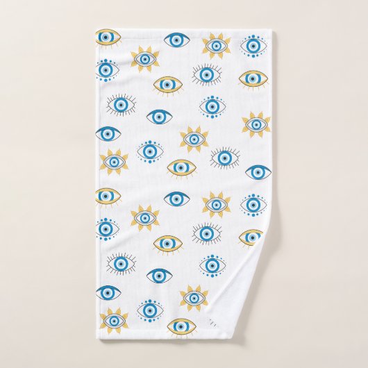 Blauw, Goud & Wit Grieks Oogmati Patroon Bad Handdoek (Handdoek)
