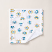 Blauw, Goud & Wit Grieks Oogmati Patroon Bad Handdoek (Wasdoekje)