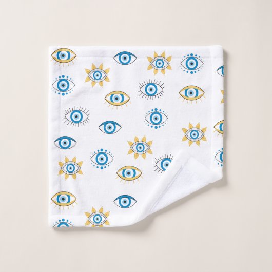 Blauw, Goud & Wit Grieks Oogmati Patroon Bad Handdoek (Wasdoekje)