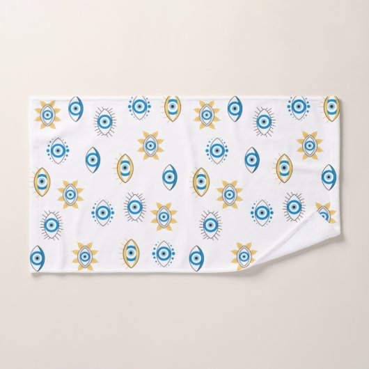 Blauw, Goud & Wit Grieks Oogmati Patroon Bad Handdoek (Handdoek)