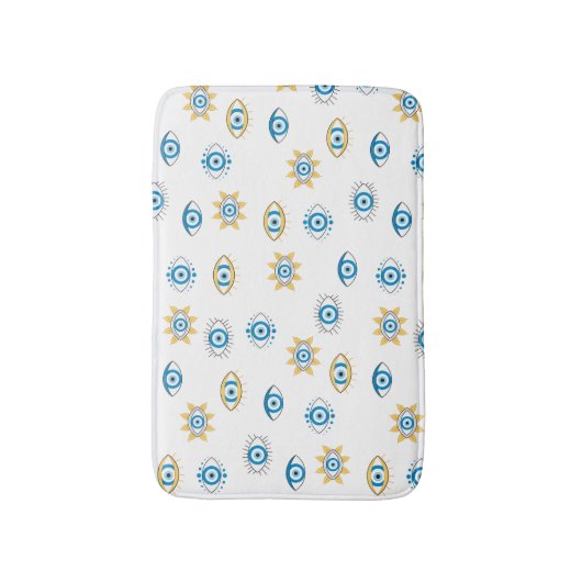 Blauw, Goud & Wit Grieks Oogmati Patroon Badmat (Voorkant Verticaal)