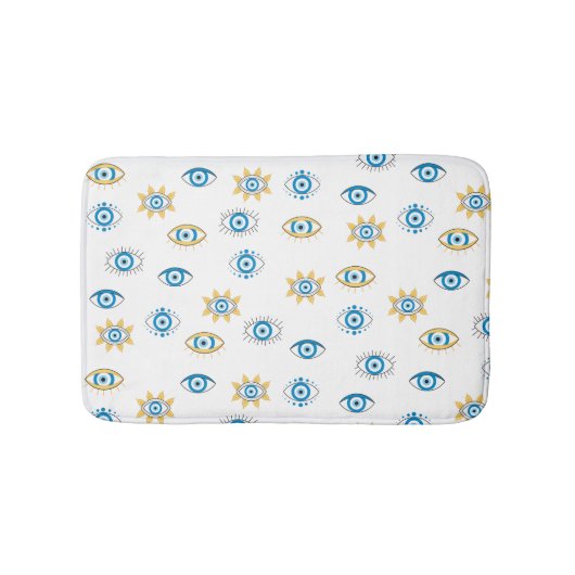 Blauw, Goud & Wit Grieks Oogmati Patroon Badmat (Voorkant)